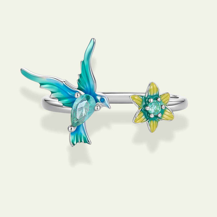 Teal Bird & Star Ring