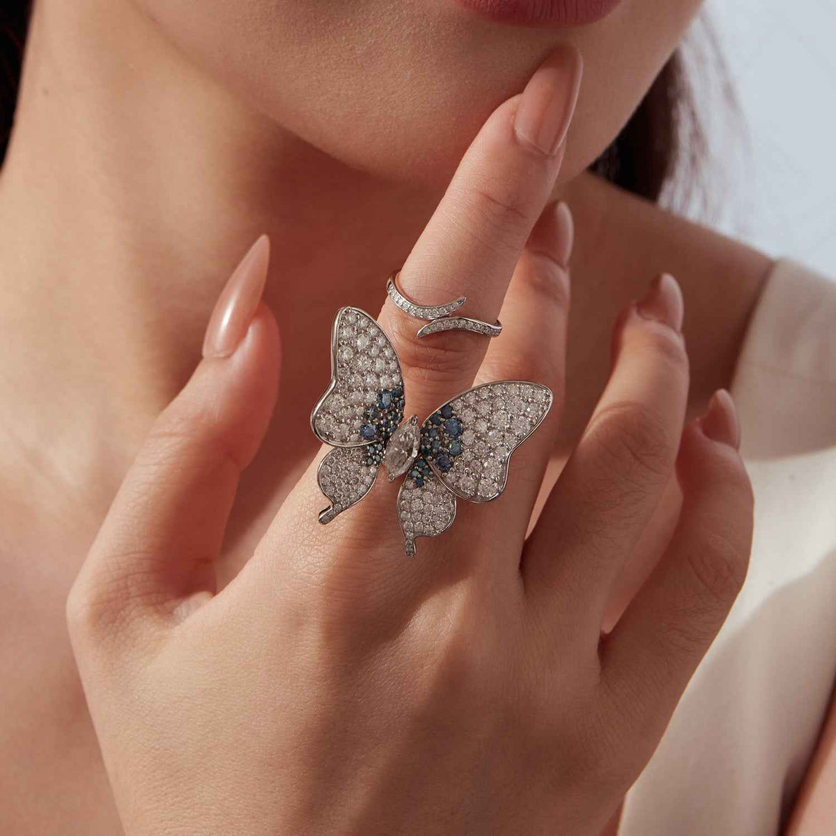 Double-Layer Butterfly Moissanite Ring