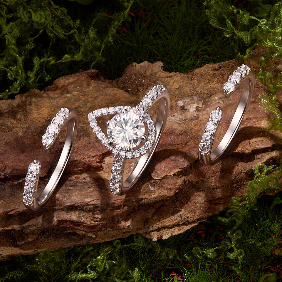 BAMOER Round Halo Stackable Ring