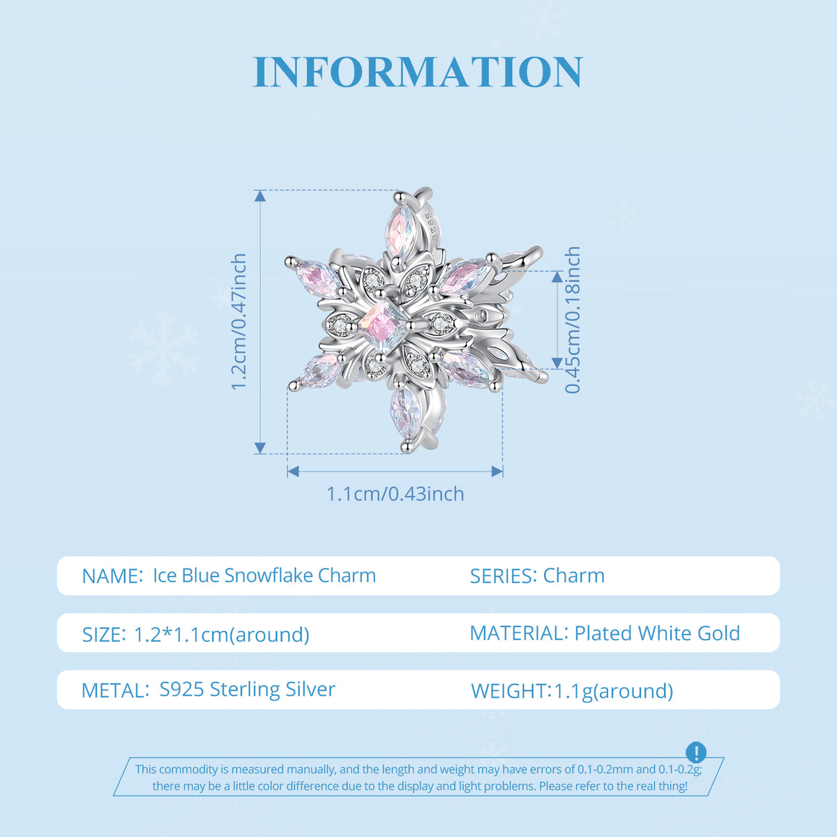 Ice Blue Snowflake Charm