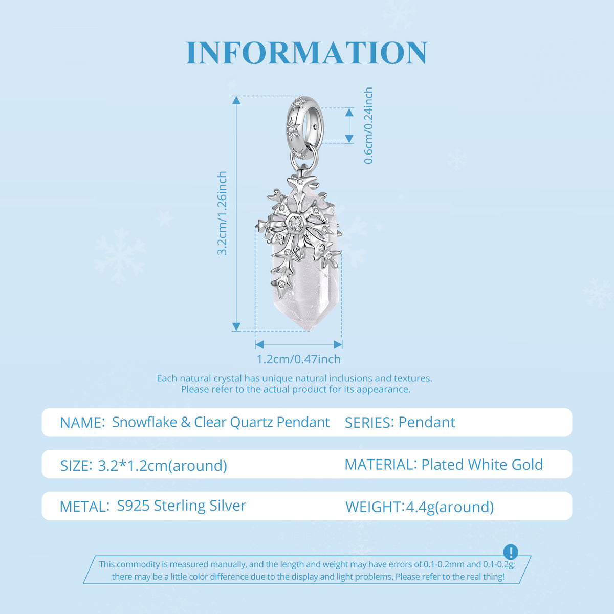 Snowflake & Clear Quartz Pendant