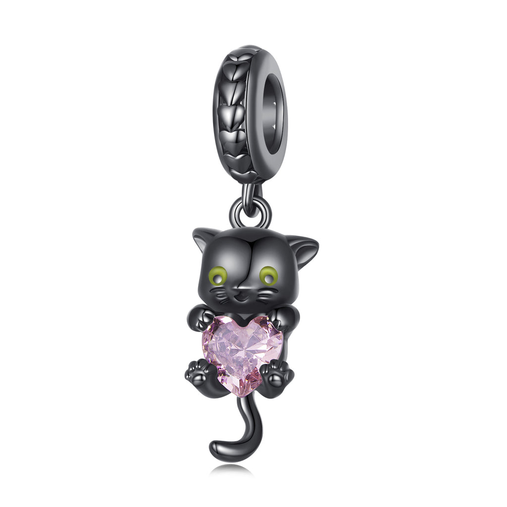 Black Cat Heart Charm