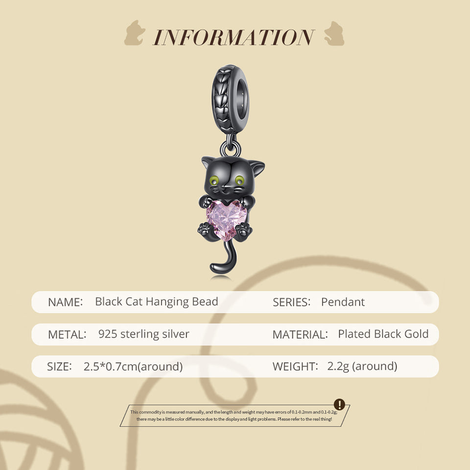 Black Cat Heart Charm