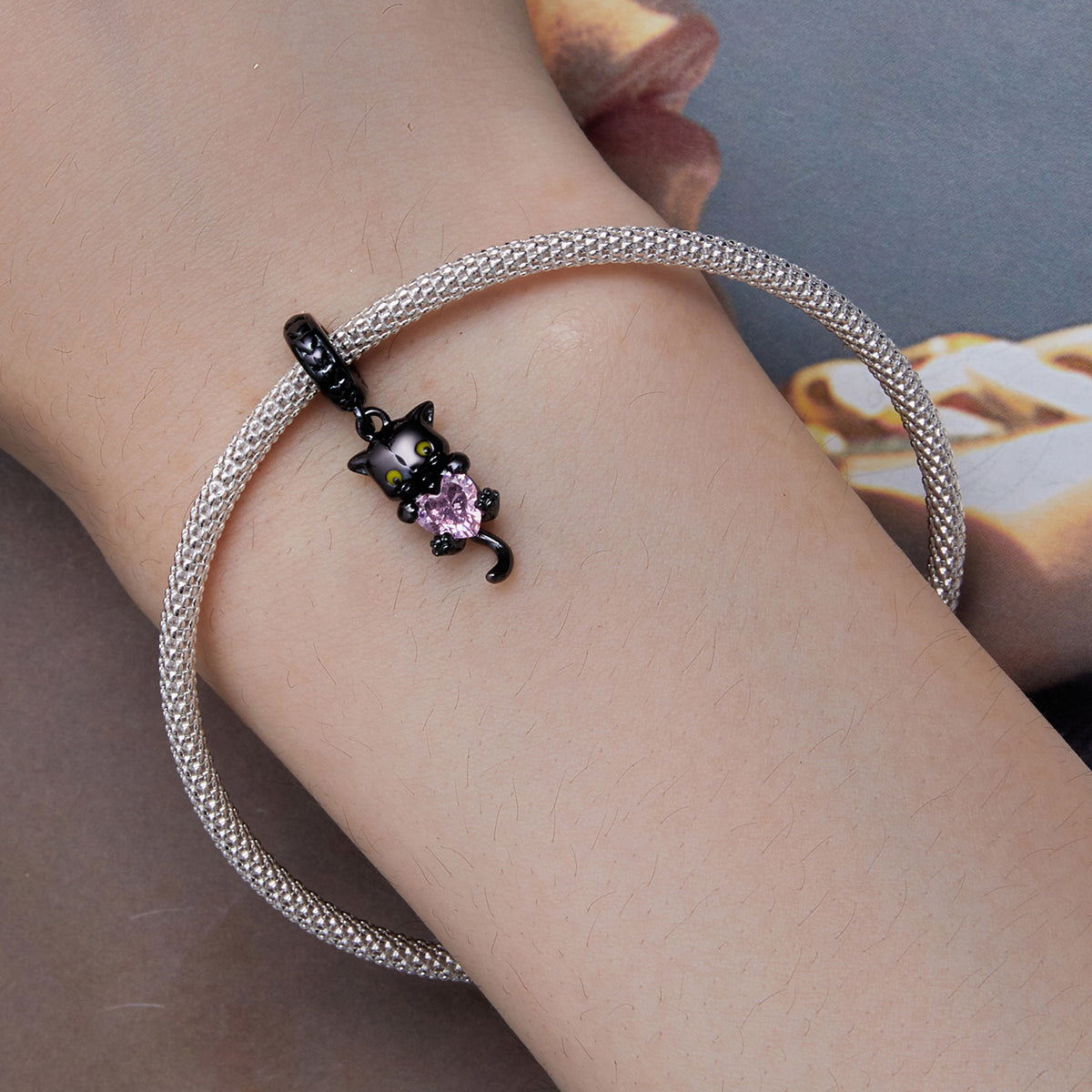 Black Cat Heart Charm