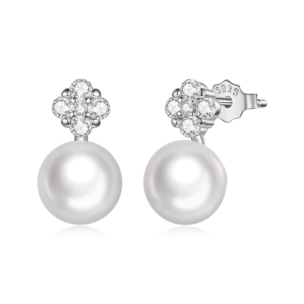Natural Pearl Four-Leaf Clover Stud Earrings