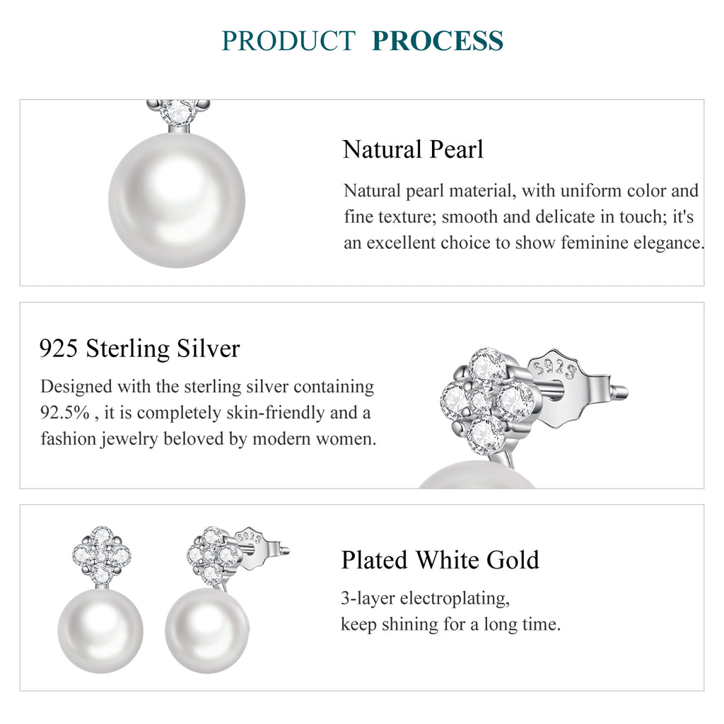 Natural Pearl Four-Leaf Clover Stud Earrings