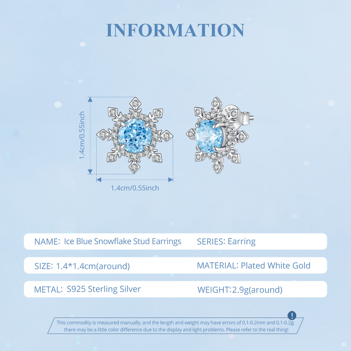 Ice Blue Snowflake Studs