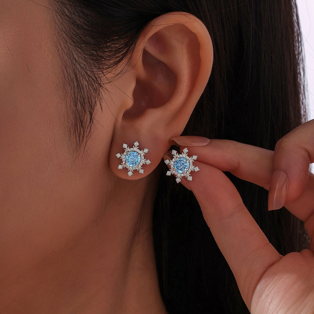 Ice Blue Snowflake Studs