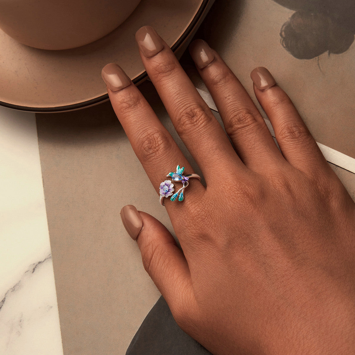 Violet Hummingbird Ring|BAMOER
