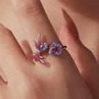 BAMOER Pink Blossom Bird Open Ring
