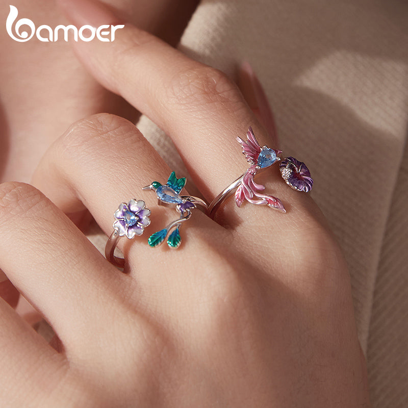 BAMOER Blooming Bird 925 Sterling Silver Open Ring