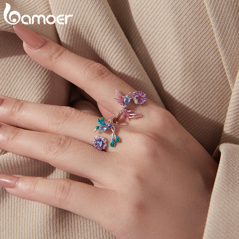 BAMOER Blooming Bird 925 Sterling Silver Open Ring