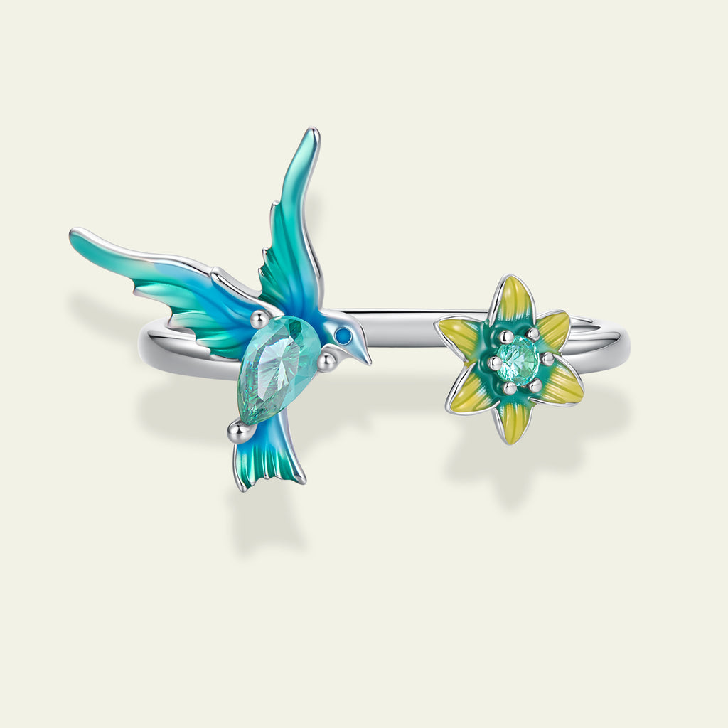 Teal Bird & Star Ring