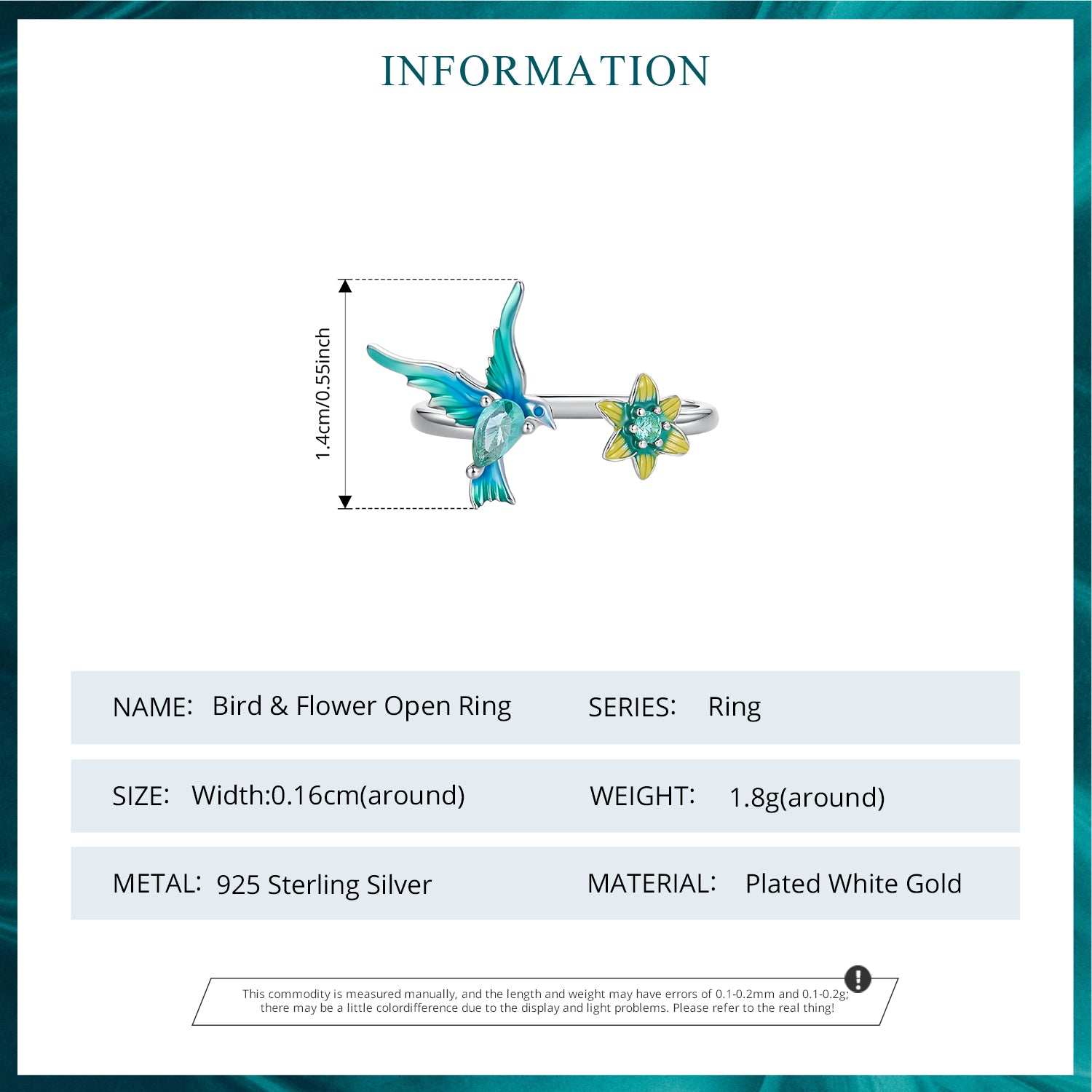 Teal Bird & Star Ring