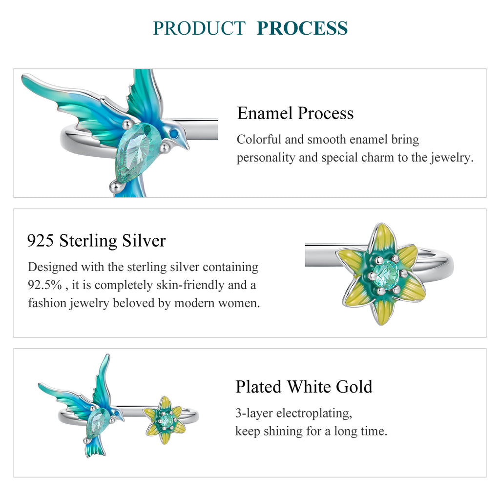 Teal Bird & Star Ring