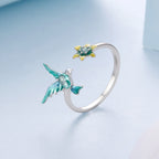 BAMOER Green Hummingbird Flower Ring