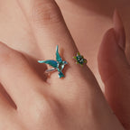 BAMOER Green Hummingbird Flower Ring