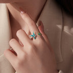 BAMOER Green Hummingbird Flower Ring