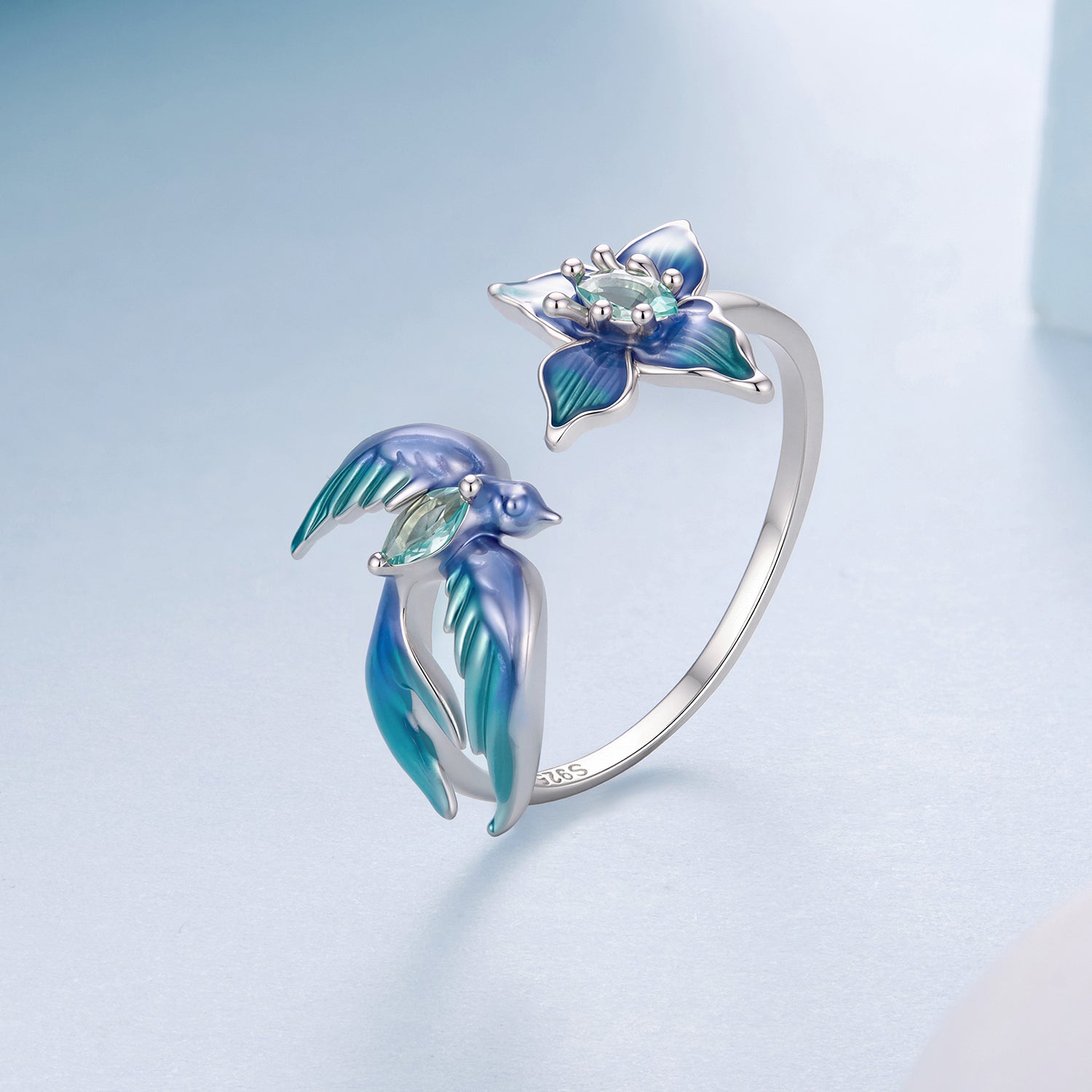 Blue Blossom Bird Open Ring