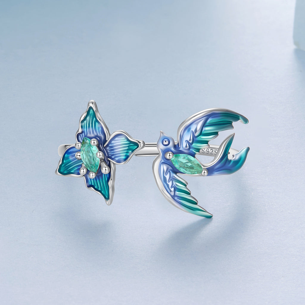 Blue Blossom Bird Open Ring