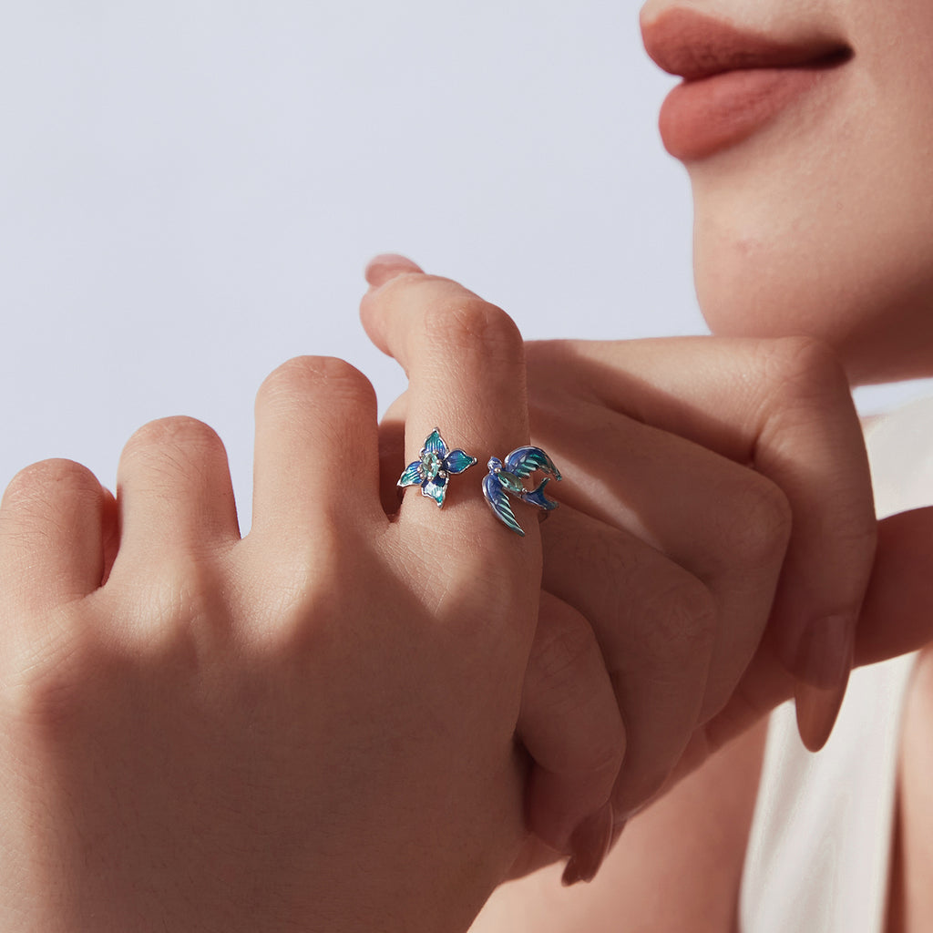 Blue Blossom Bird Open Ring