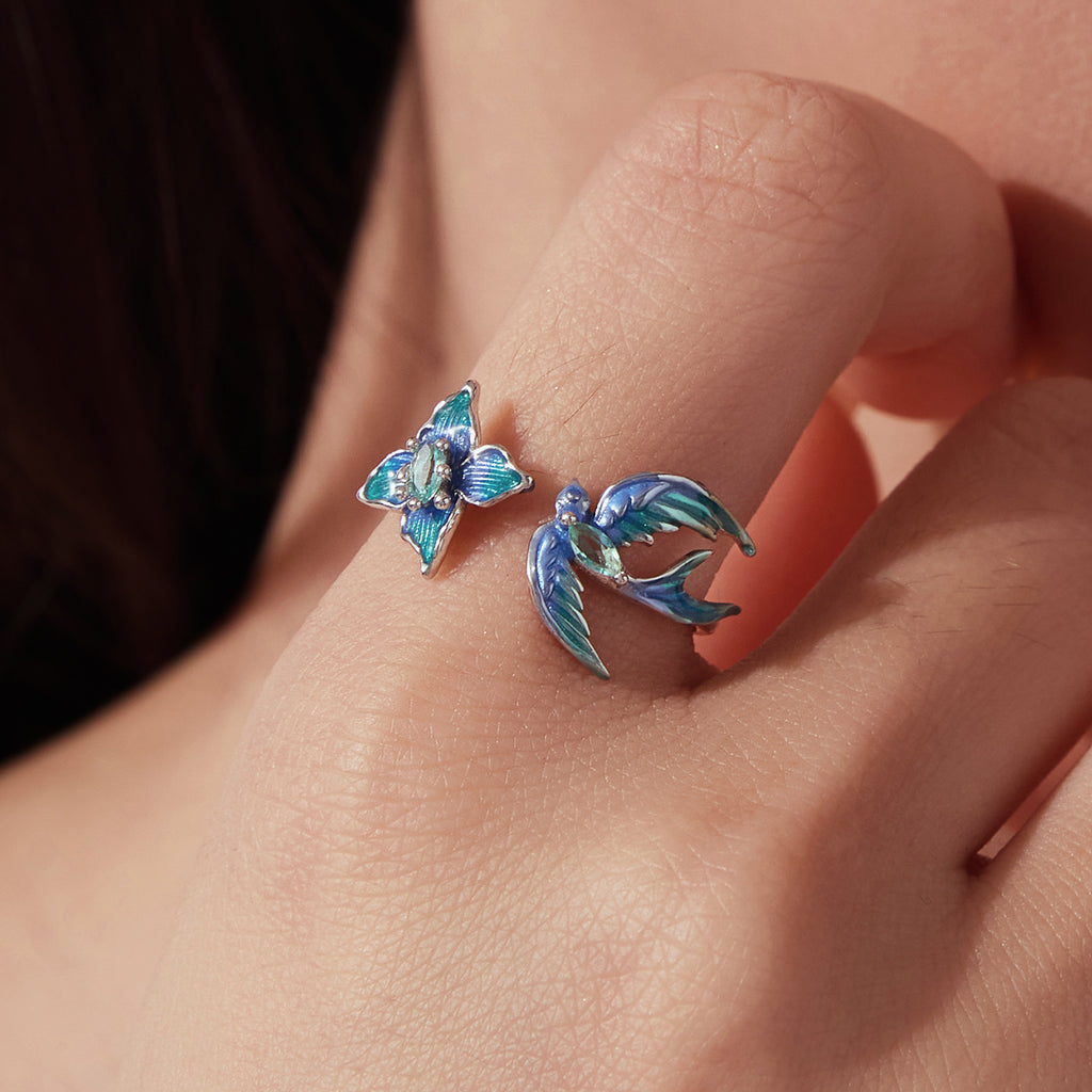 Blue Blossom Bird Open Ring