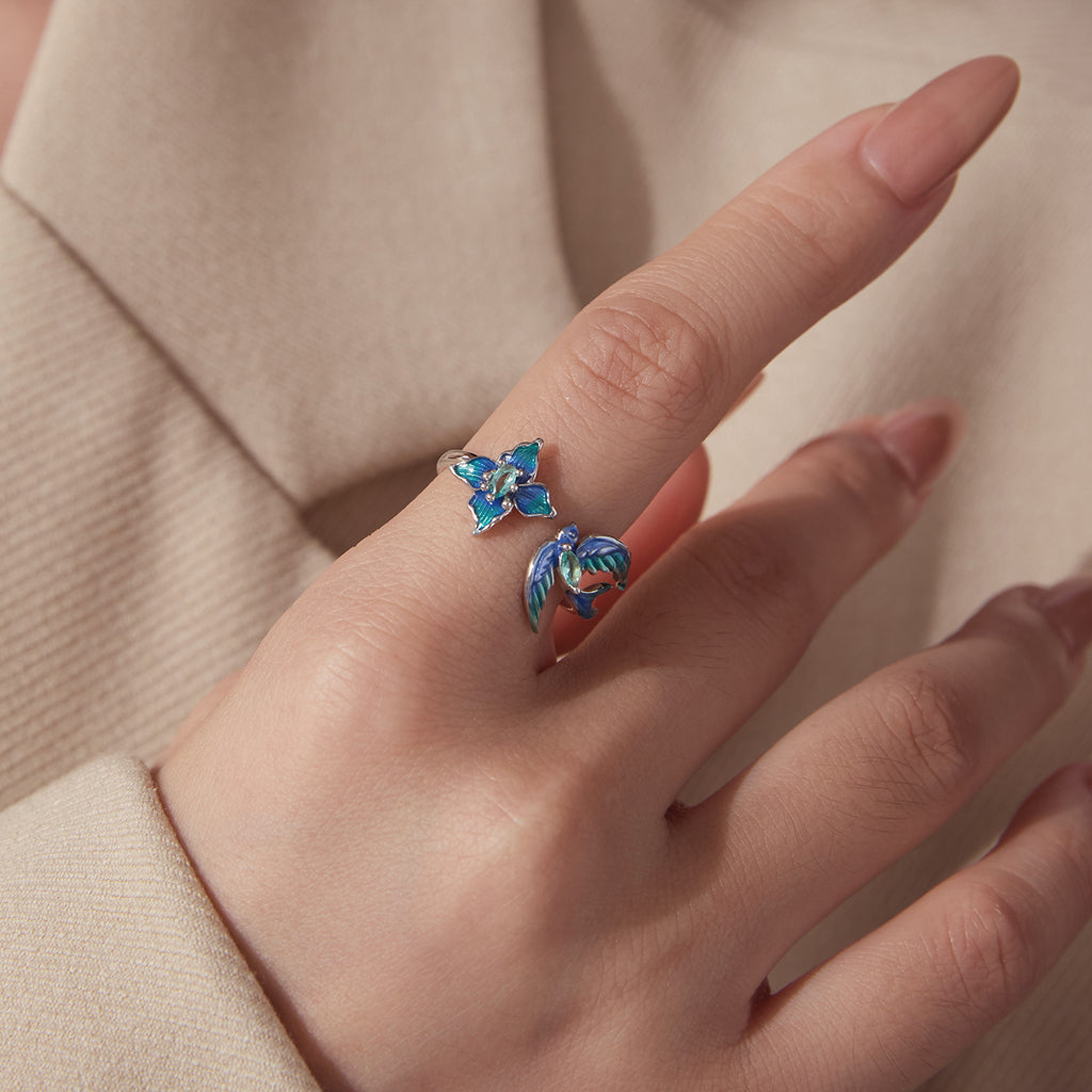 Blue Blossom Bird Open Ring