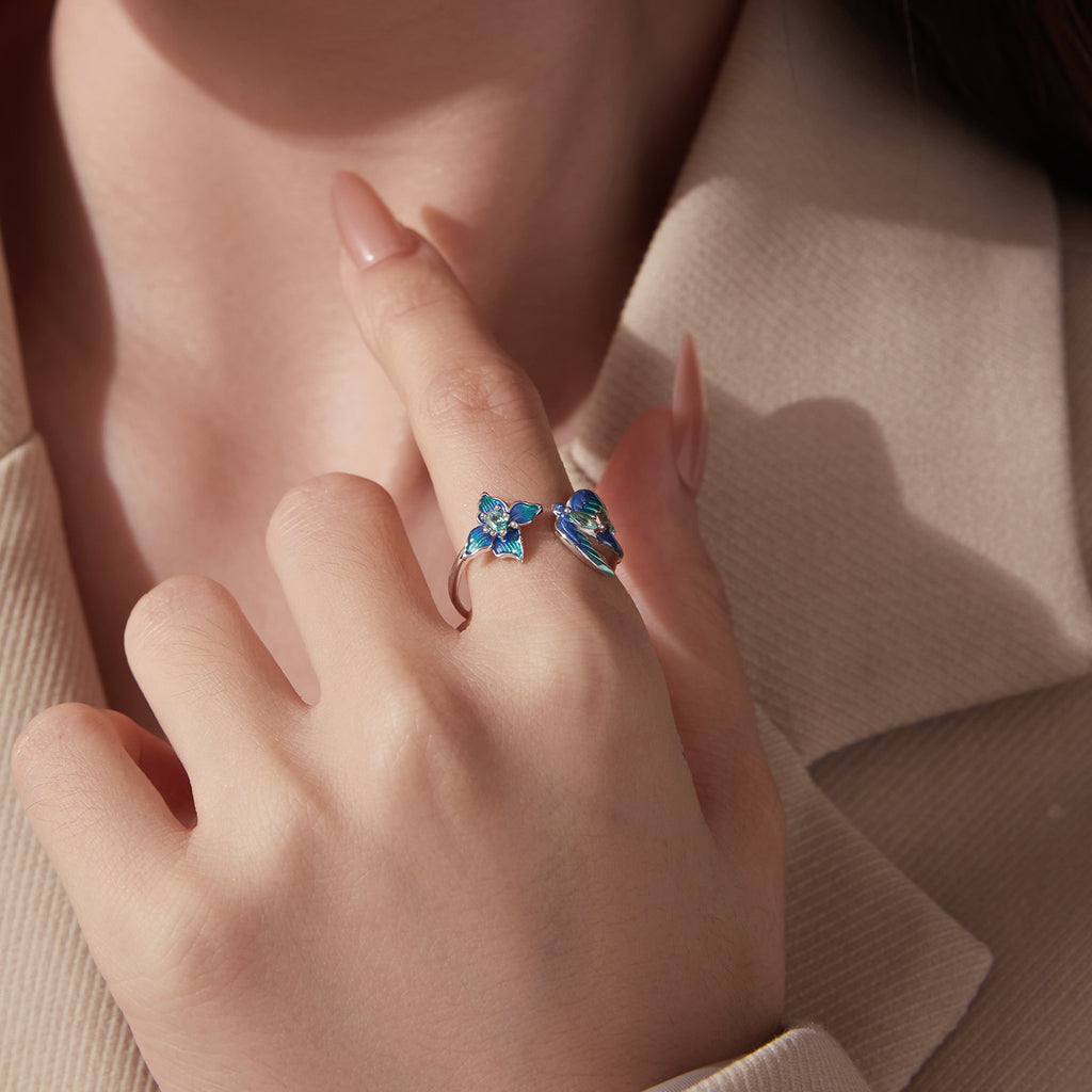 Blue Blossom Bird Open Ring