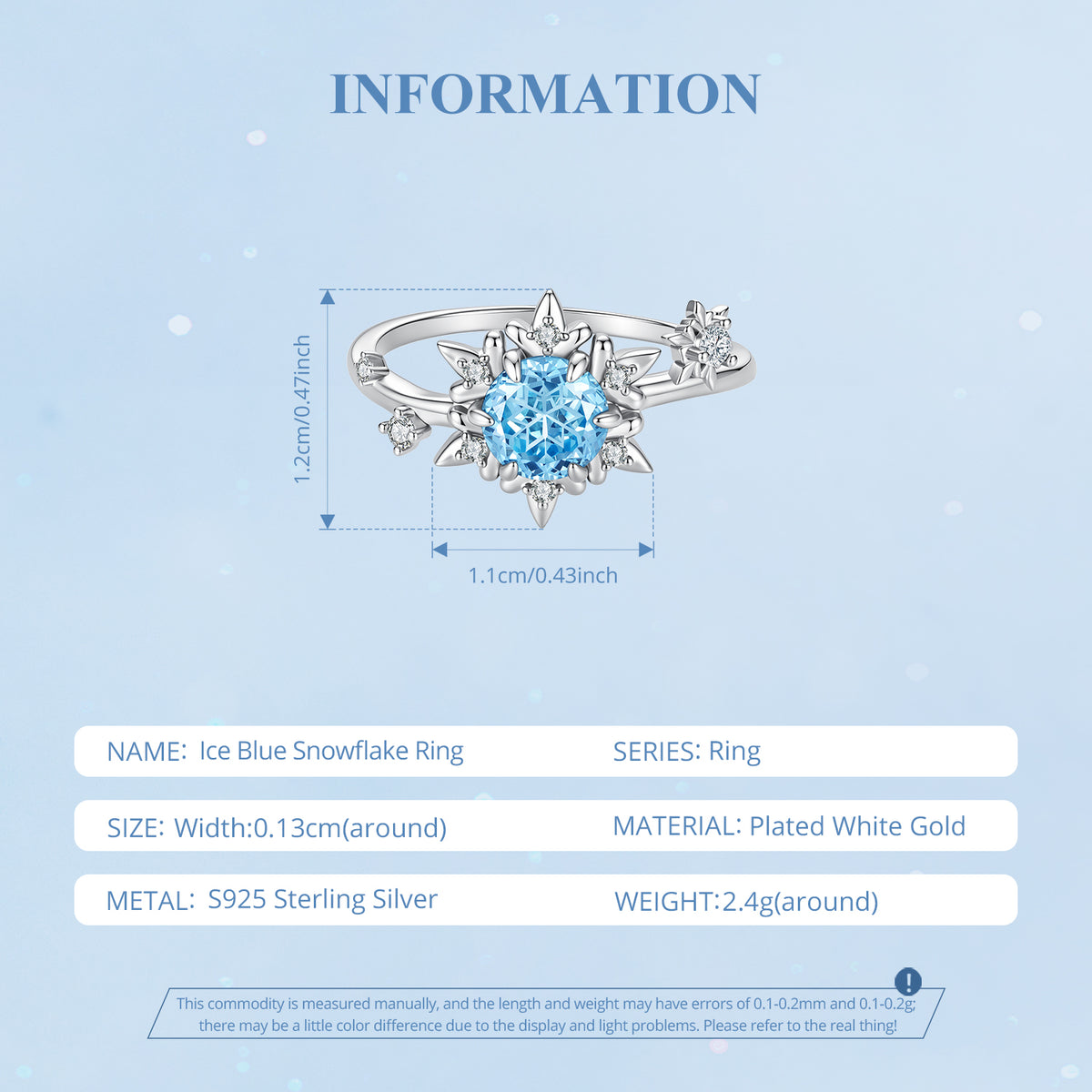 Ice Blue Snowflake Ring