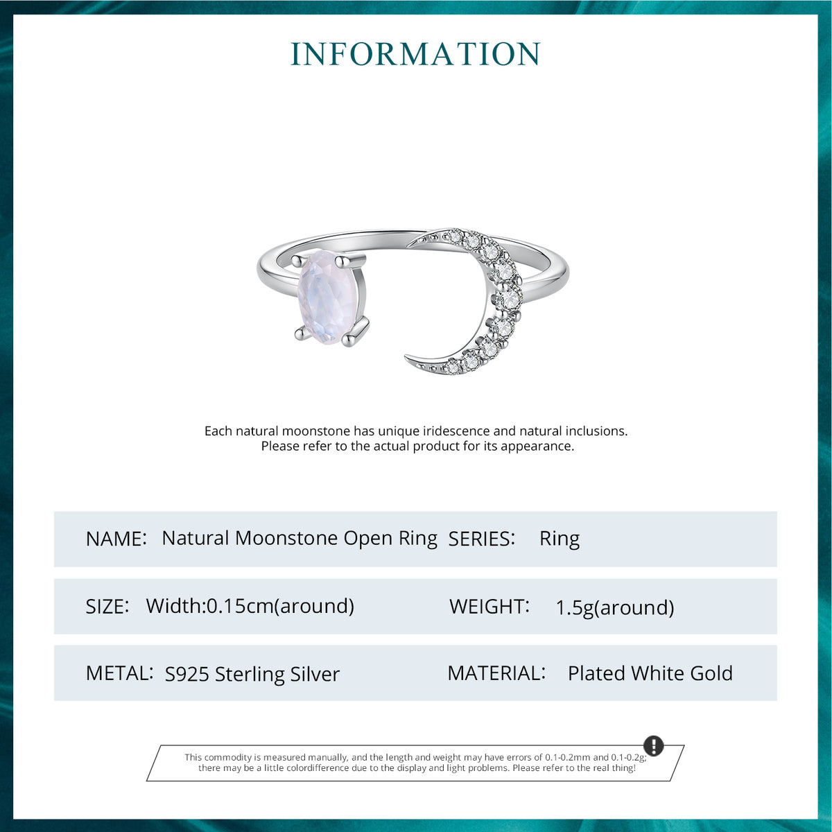 Natural Moonstone Open Ring