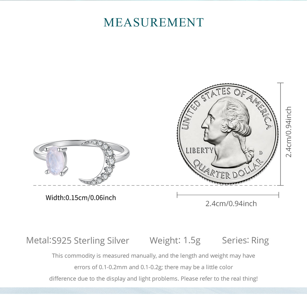 Natural Moonstone Open Ring