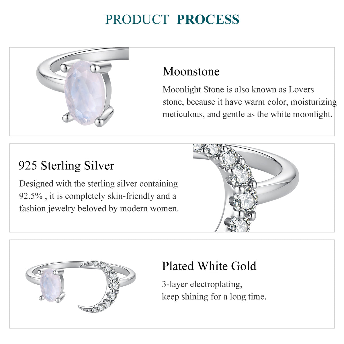 Natural Moonstone Open Ring
