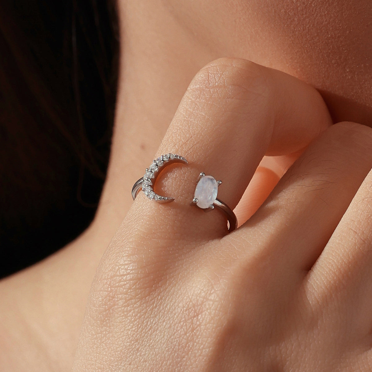 Natural Moonstone Open Ring