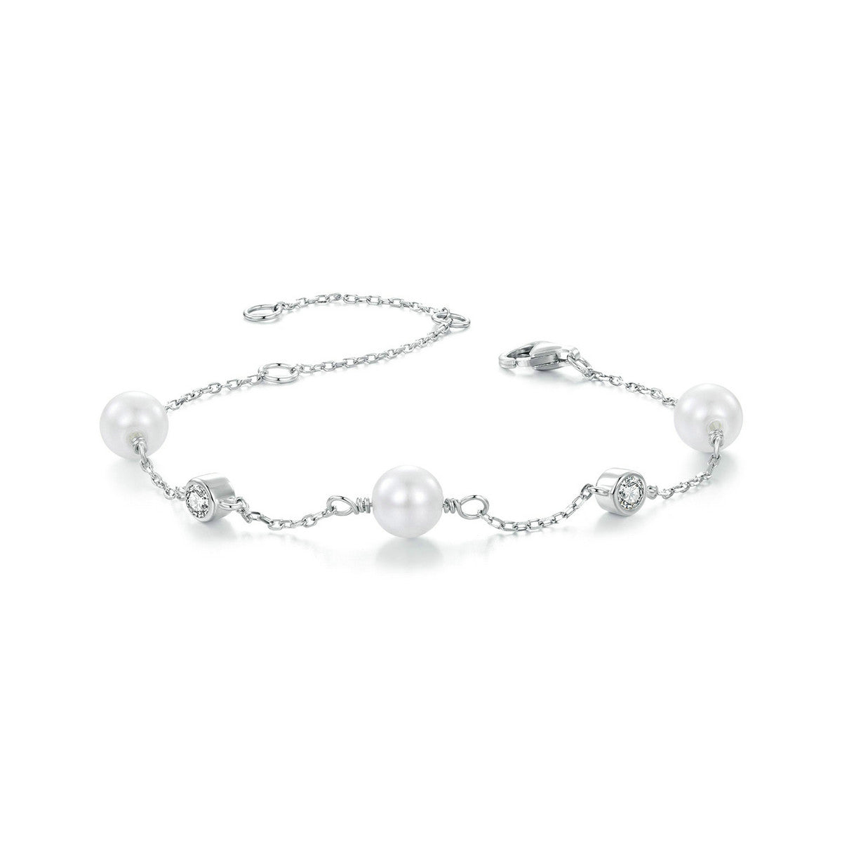 Pearl & Bezel Station Bracelet