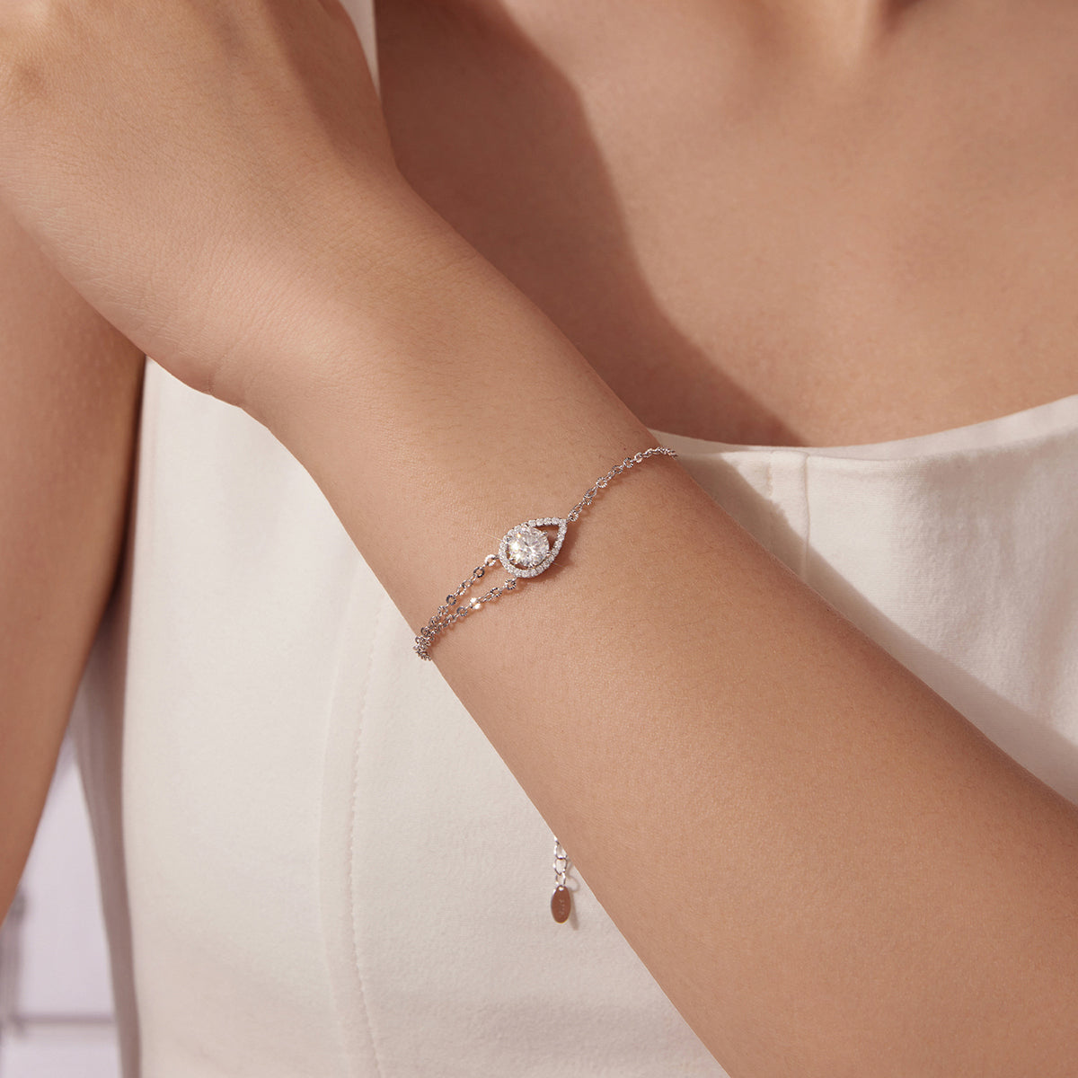 Open Pear Halo Bracelet