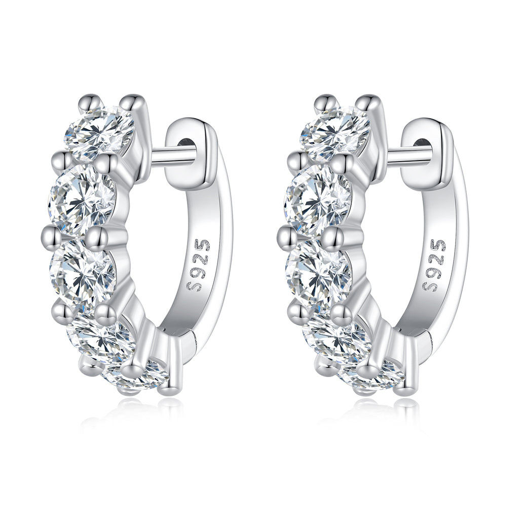 bamoer 925 Silver 4-Stone Moissanite Huggie Earrings