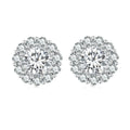 bamoer 925 Silver Floral Halo Moissanite Stud Earrings | Classic Pave Set