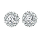 bamoer 925 Silver Floral Halo Moissanite Stud Earrings | Classic Pave Set
