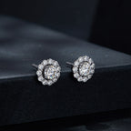 bamoer 925 Silver Floral Halo Moissanite Stud Earrings | Classic Pave Set