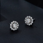 bamoer 925 Silver Floral Halo Moissanite Stud Earrings | Classic Pave Set