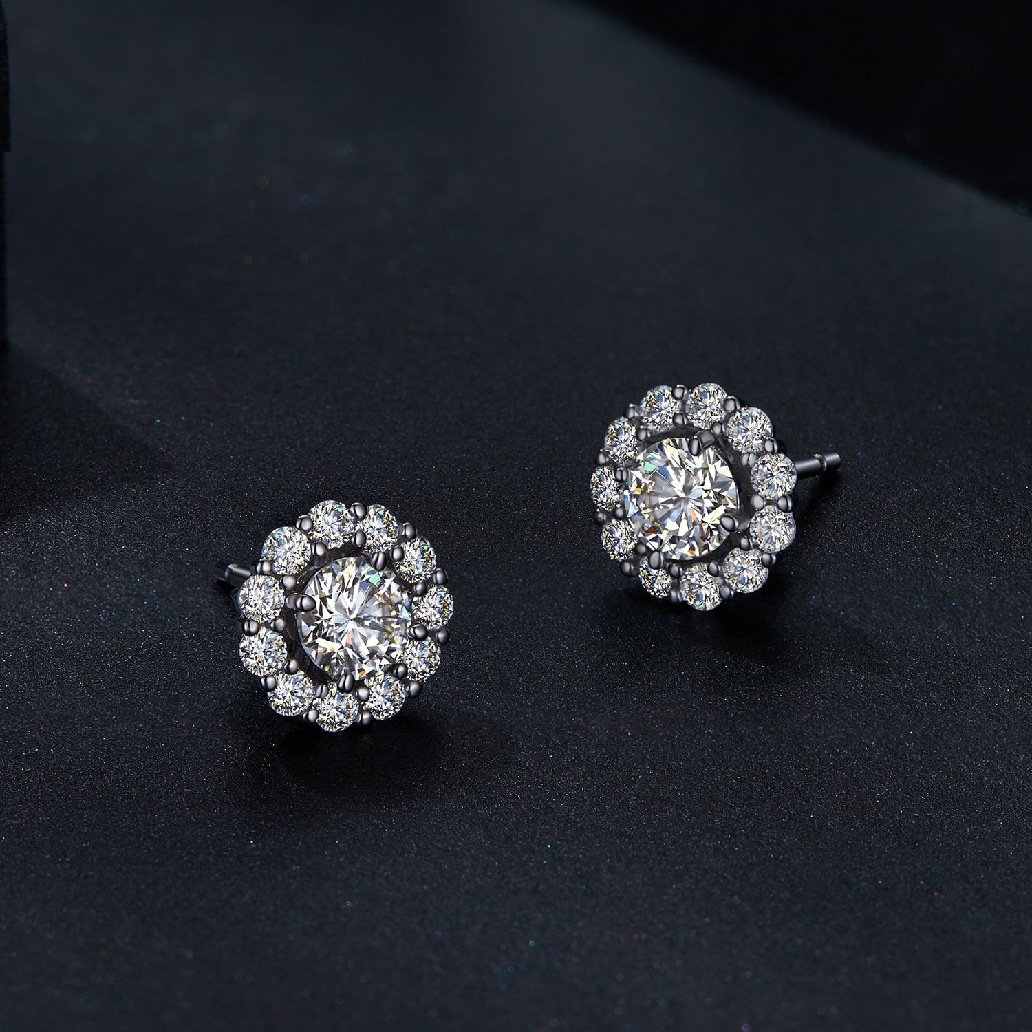 bamoer 925 Silver Floral Halo Moissanite Stud Earrings | Classic Pave Set