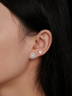 bamoer 925 Silver Floral Halo Moissanite Stud Earrings | Classic Pave Set