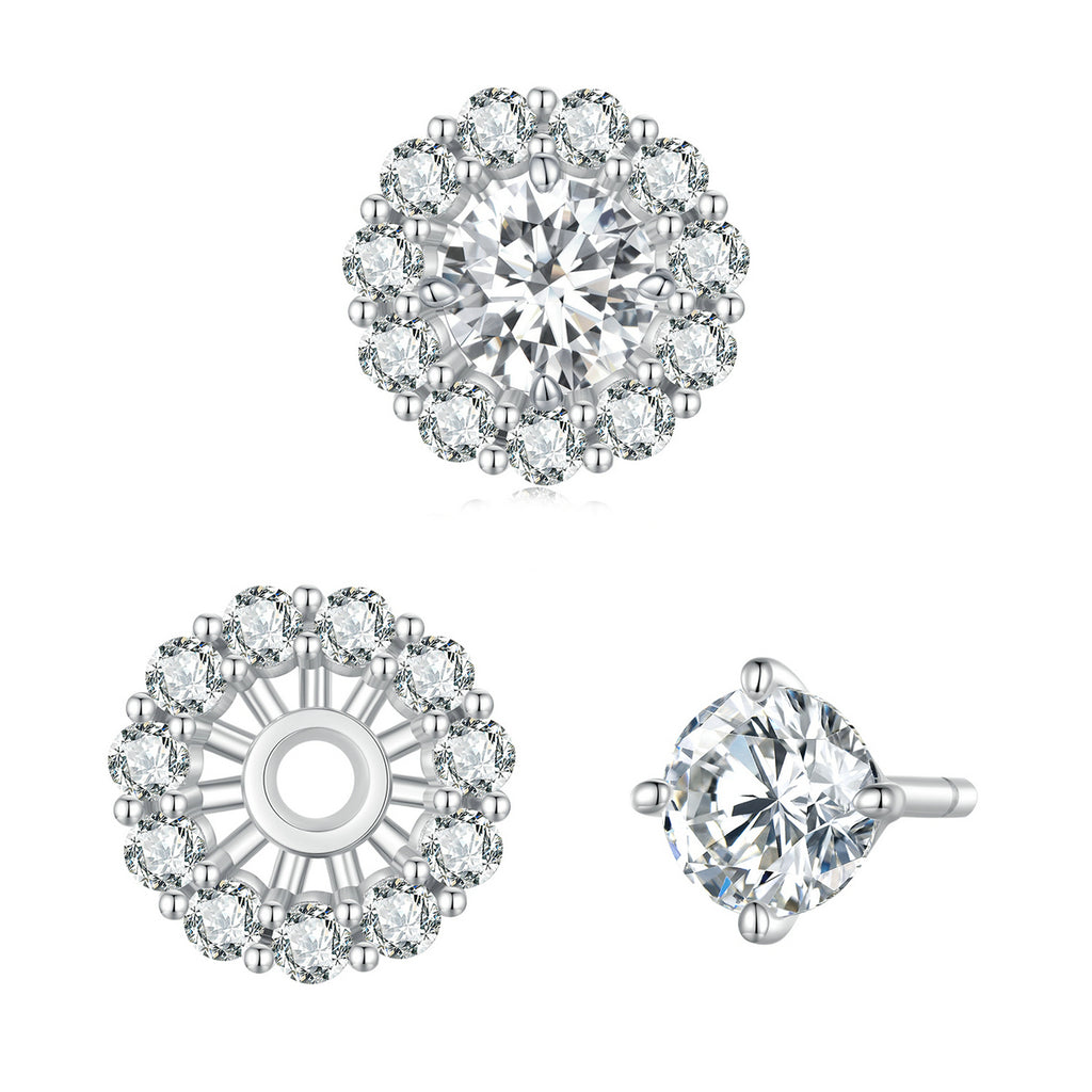 bamoer 925 Silver Floral Halo Moissanite Stud Earrings | Classic Pave Set