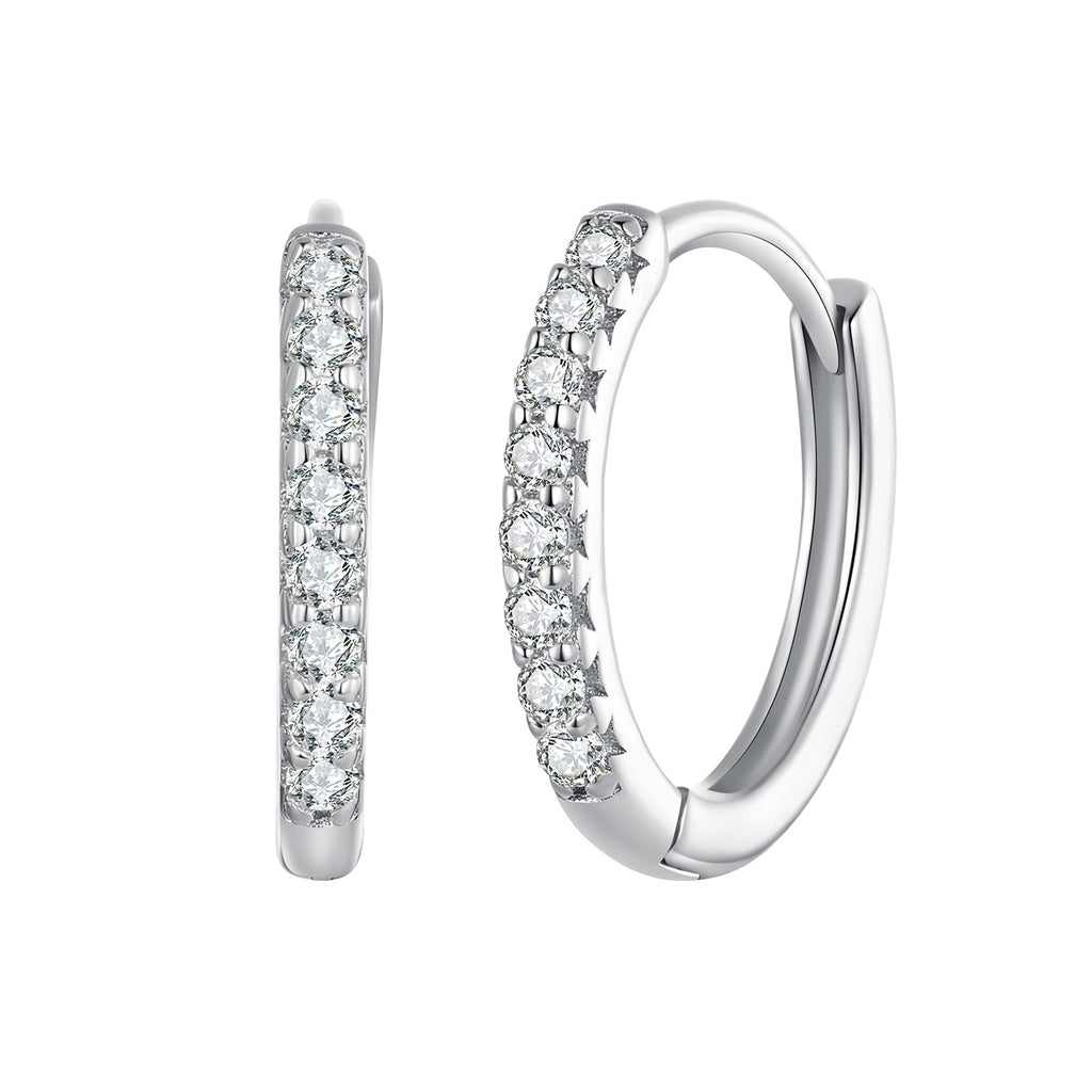 bamoer 925 Silver Pave Moissanite Huggie Hoop Earrings