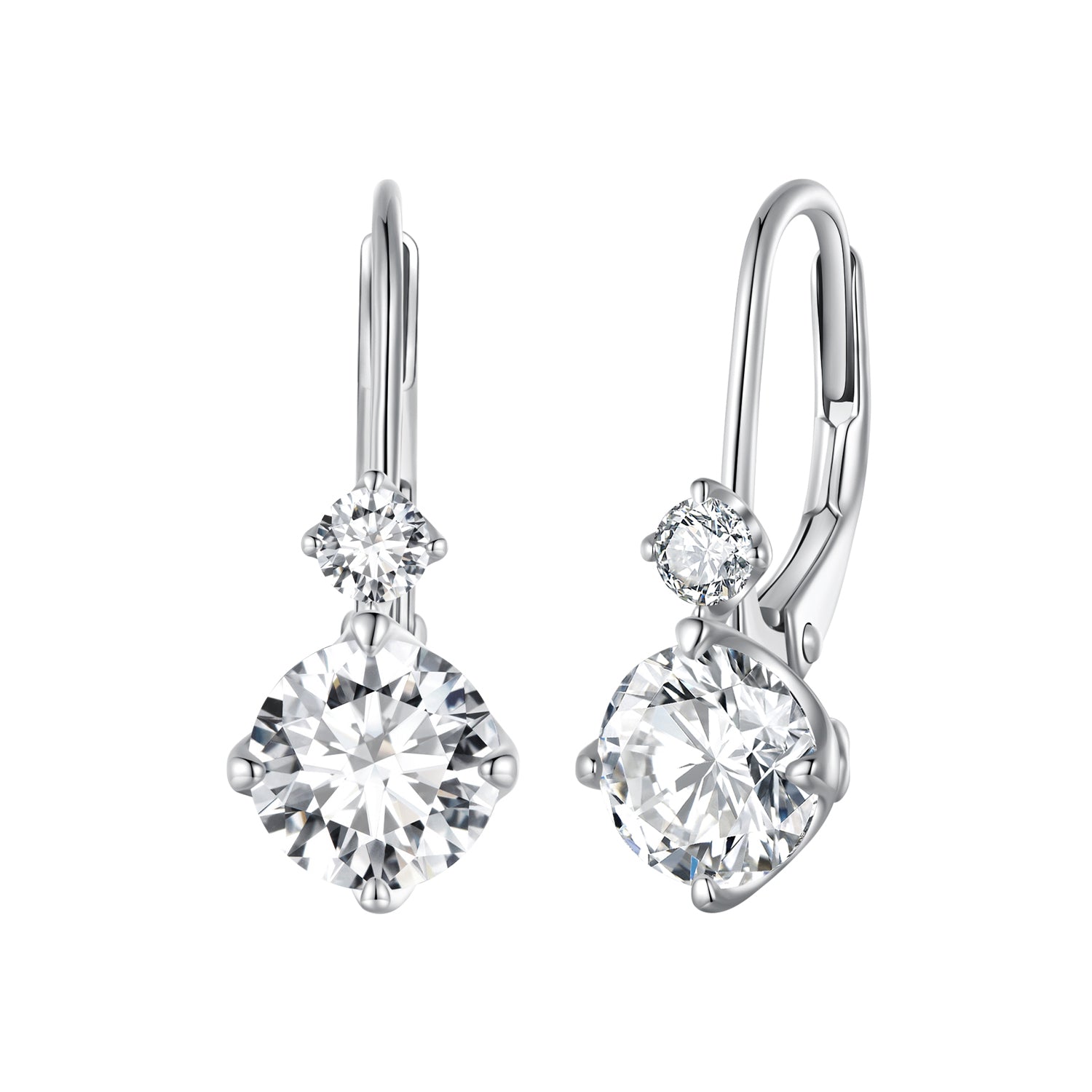 bamoer 925 Silver Double-Stone Moissanite Drop Earrings
