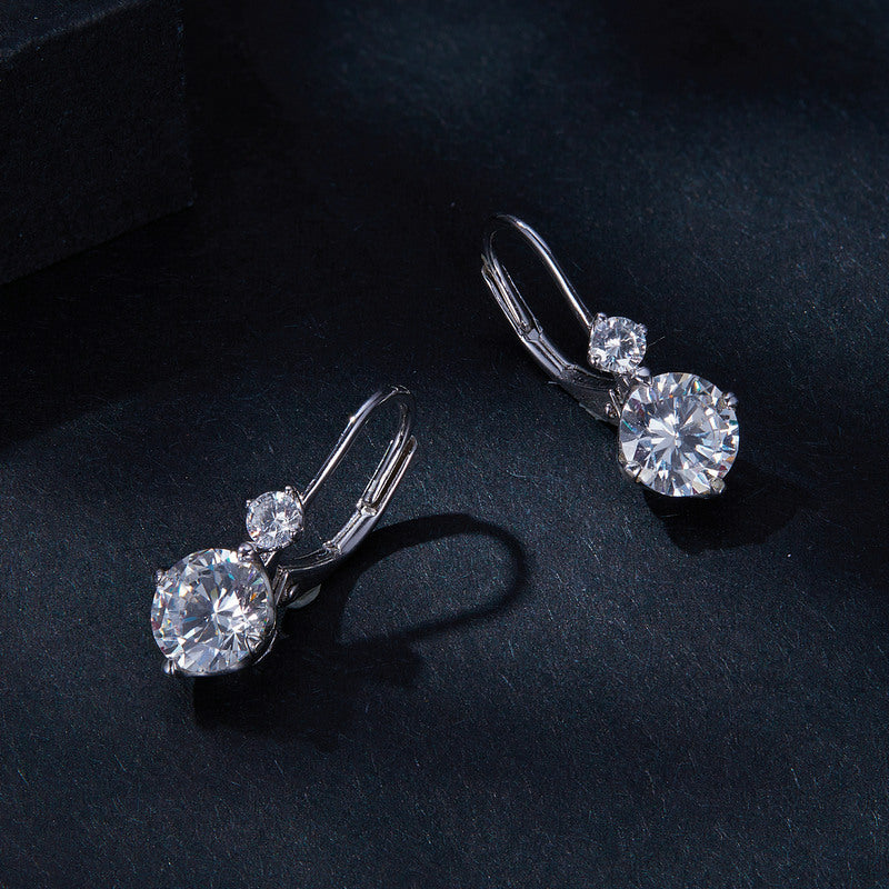 bamoer 925 Silver Double-Stone Moissanite Drop Earrings