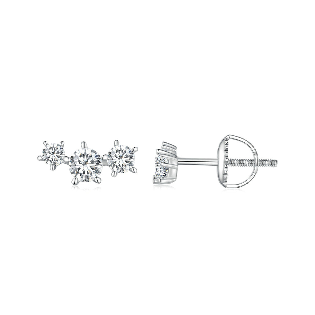 bamoer 925 Silver 3-Stone Moissanite Bar Stud Earrings