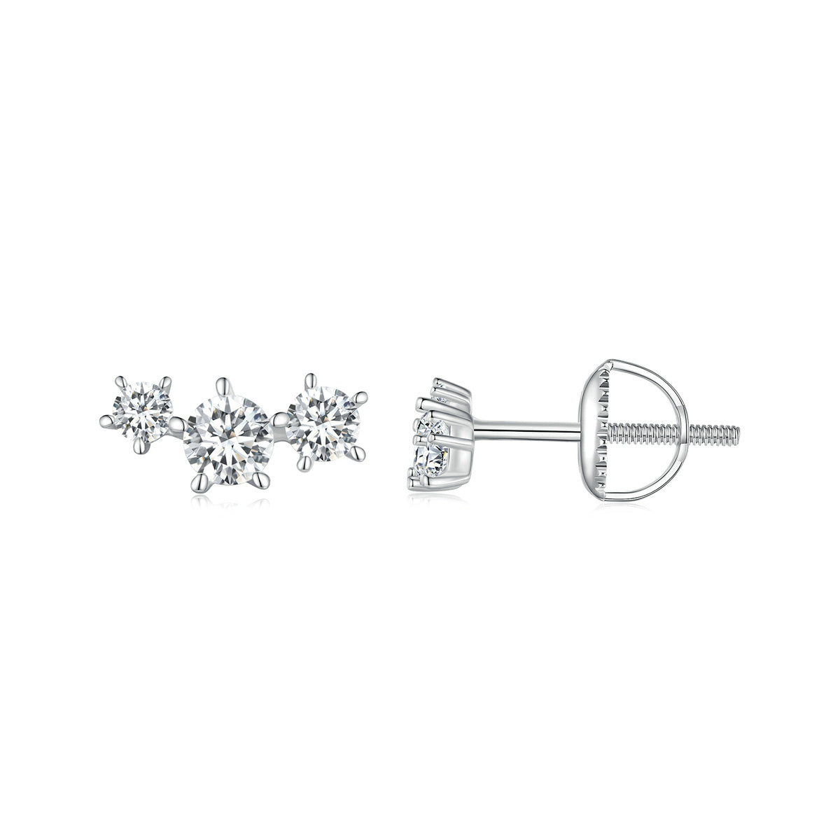 bamoer 925 Silver 3-Stone Moissanite Bar Stud Earrings