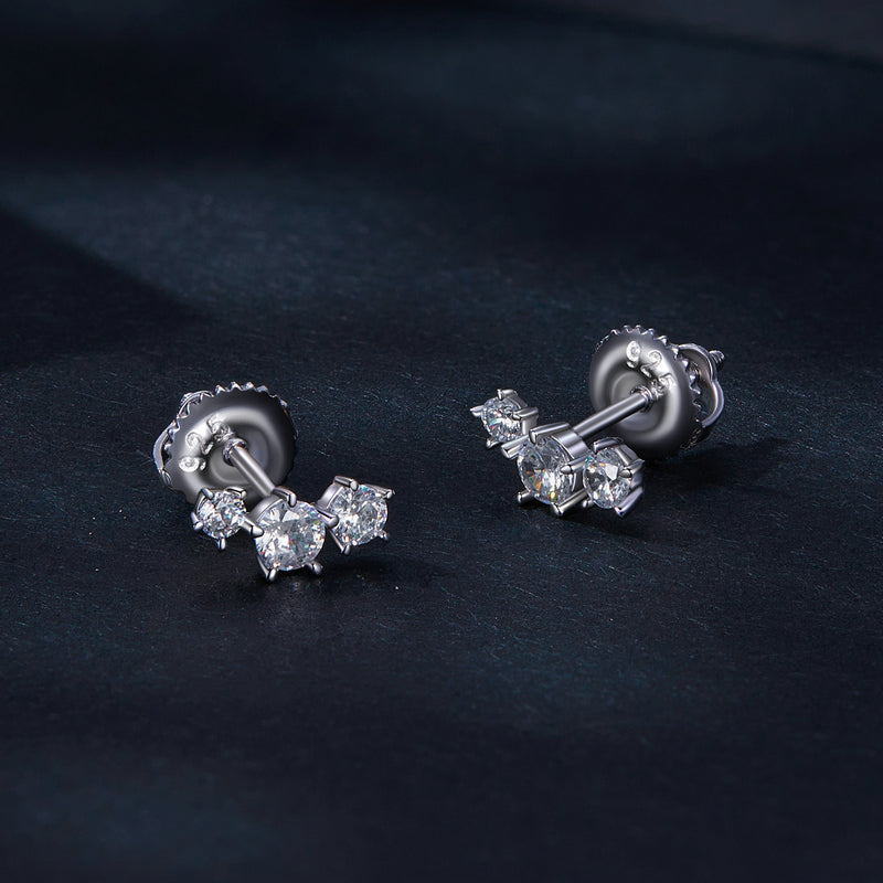 bamoer 925 Silver 3-Stone Moissanite Bar Stud Earrings