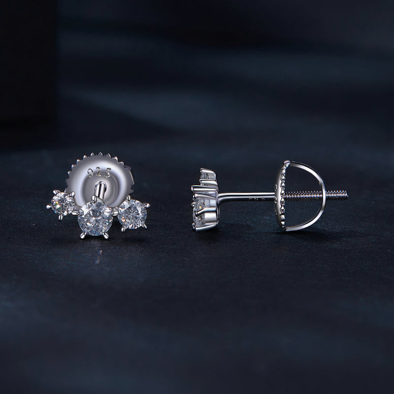 bamoer 925 Silver 3-Stone Moissanite Bar Stud Earrings